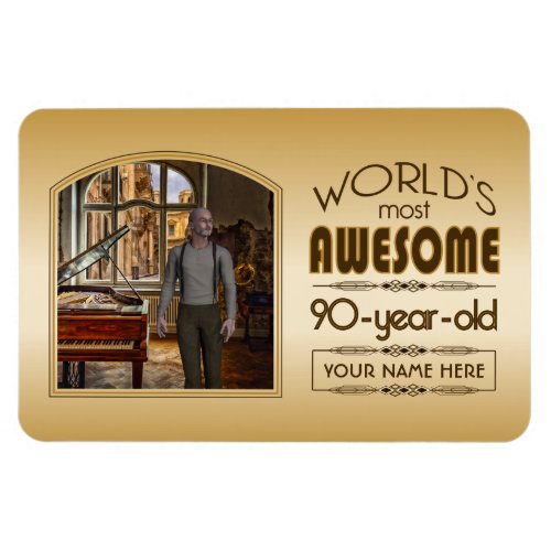 Gold 90th Birthday Worldâs Best Custom Photo Frame Magnet