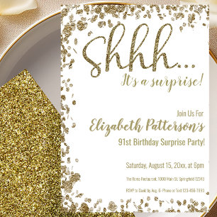 Gold 91st Surprise Birthday Party Invitation