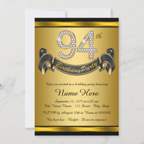 Gold 94th Birthday Party Invitation