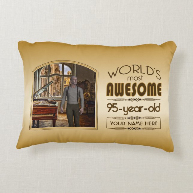 Gold 95th Birthday World’s Best Custom Photo Frame Accent Pillow (Back)