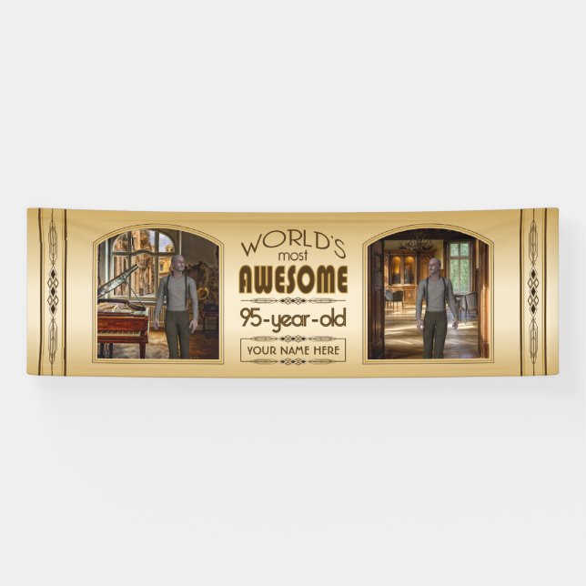 Gold 95th Birthday World’s Best Custom Photo Frame Banner (Horizontal)