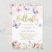 Gold A Little Butterfly Is On Her Way Baby Shower Invitation (Front/Back)