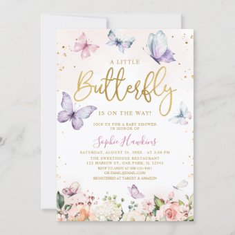 Gold A Little Butterfly Is On Her Way Baby Shower Invitation 