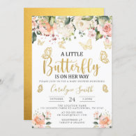 Gold A Little Butterfly Is On Her Way Baby Shower Invitation