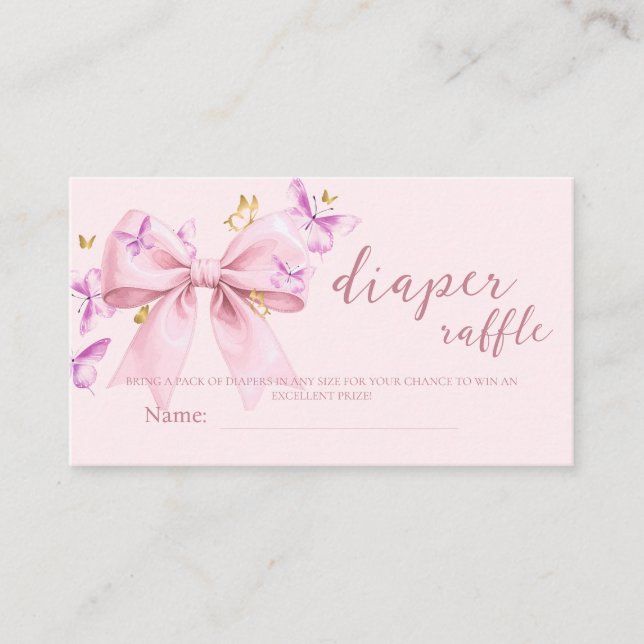 Gold A Little Butterfly Pink Bow Baby Shower  Enclosure Card (Front)