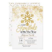 Gold A little snowflake is on the way baby shower Invitation