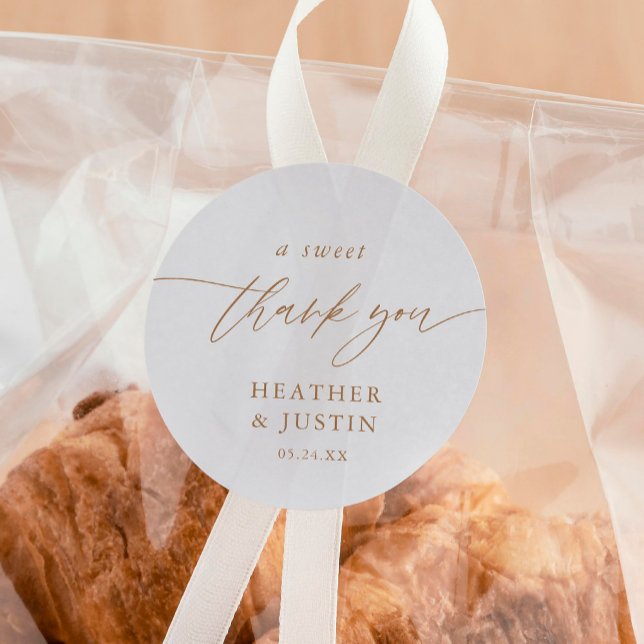 Gold A Sweet Thank You Wedding Favor Classic Round Sticker (Creator Uploaded)