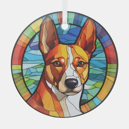 Gold Abstract Basenji Dog Stained Glass Ornament