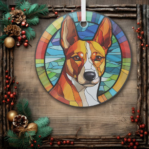 Gold Abstract Basenji Dog Stained Glass Ornament
