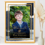 Gold Abstract Blue Bar Mitzvah Photo Welcome Sign<br><div class="desc">Discover the exquisite fusion of abstract design and cultural significance in this Abstract Blue Gilded Photo Bar Mitzvah Foil Welcome Sign. With an intricate, artistic design inspired by the beauty of Judaic heritage, this Welcome Sign will set the stage for an unforgettable celebration that blends the best of the old...</div>