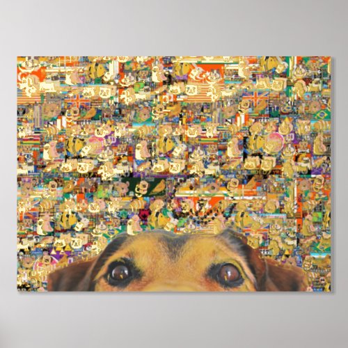 gold abstract blurred pixel art and dog foil prints