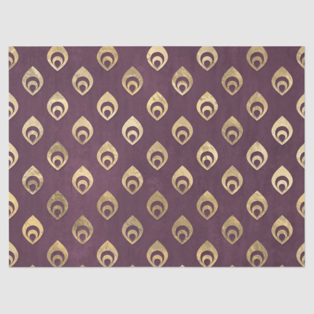 Gold Abstract Droplets on Purple Decoupage Tissue Paper (Front)