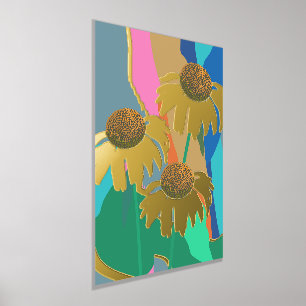 Gold Abstract Echinacea Cone Flower Modern Foil Prints