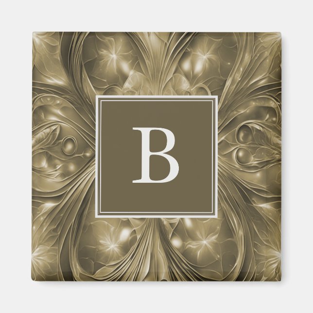 Gold Abstract Flourish Monogram Magnet (Front)