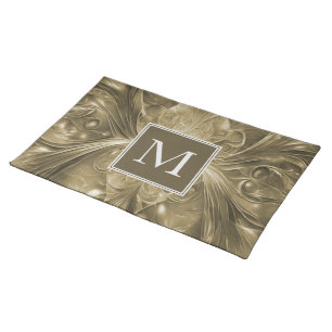 Gold Abstract Flourish Monogram Placemat