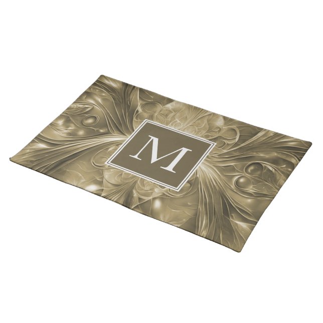 Gold Abstract Flourish Monogram Placemat (On Table)