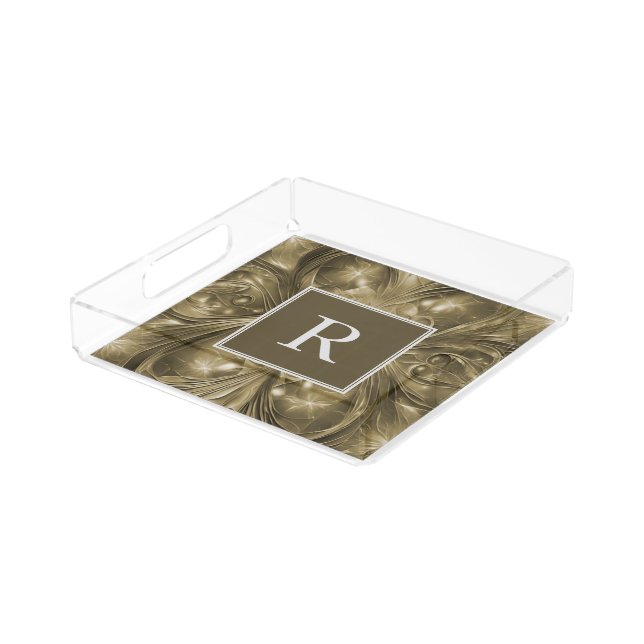Gold Abstract Flourish Monogram Vanity Tray (Angled)