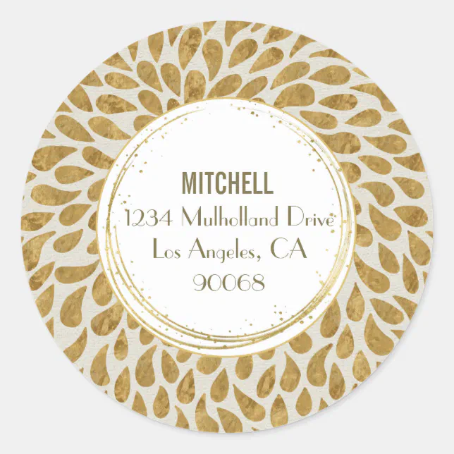 Gold Abstract Flower Petals Classic Round Sticker | Zazzle