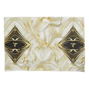 Gold Abstract flowers & Black on Champane silk Pillow Case