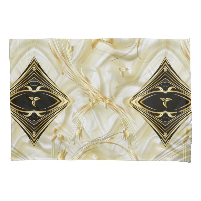 Gold Abstract flowers & Black on Champane silk Pillow Case (Front)
