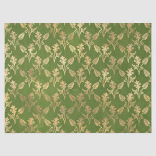 Gold Abstract Flowers on Green Decoupage Tissue Paper