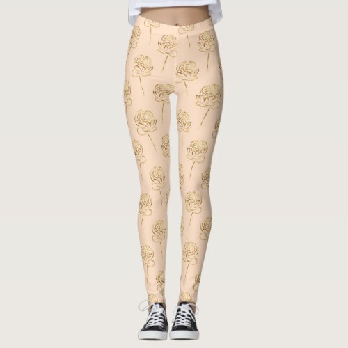 Gold Abstract Flowers on Peach Yoga Pants