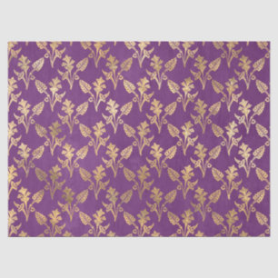 Gold Abstract Flowers on Purple Decoupage Tissue Paper