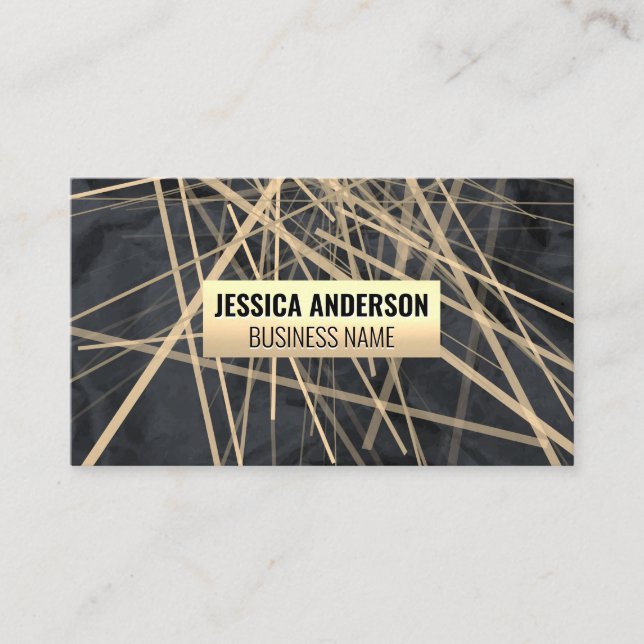 Gold Abstract Layered Lines Business Card (Front)