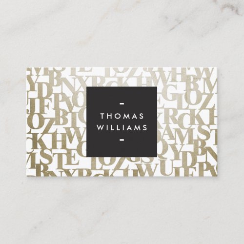 Gold Abstract Letterforms for Authors and Writers Business Card