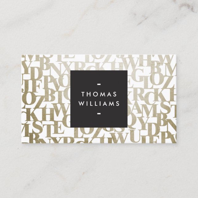 Gold Abstract Letterforms for Authors and Writers Business Card (Front)