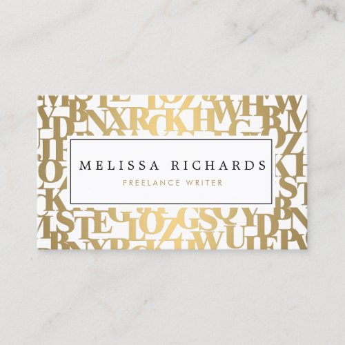 Gold Abstract Letterforms III for Authors Writers Business Card