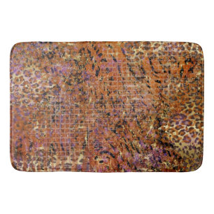 Gold Abstract Mixed Animal And Leopard Skin Bath Mat