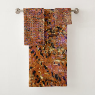 Gold Abstract Mixed Animal And Leopard Skin Bath Towel Set