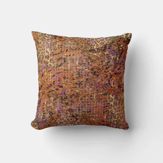 Gold Abstract Mixed Animal And Leopard Skin  Throw Pillow (Front)