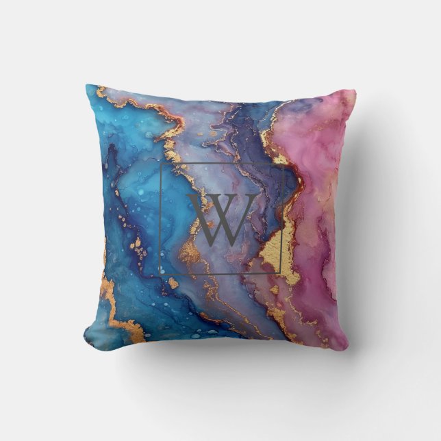 Gold Abstract Modern Monogram Initial Throw Pillow (Front)