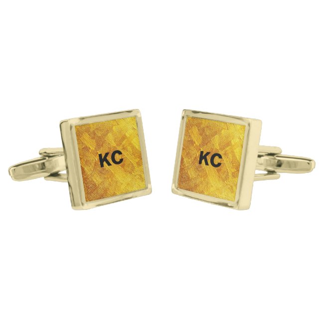 Gold Abstract Pattern Gold Plated Square Cufflinks (Angled)