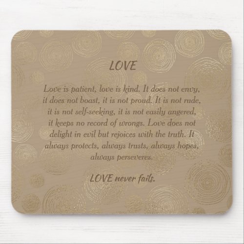 Gold Abstract Pattern Love Never Fails Mouse Pad