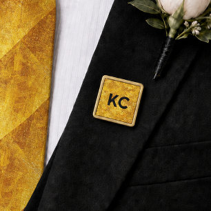 Gold Abstract Pattern Square Gold Plated Lapel Pin