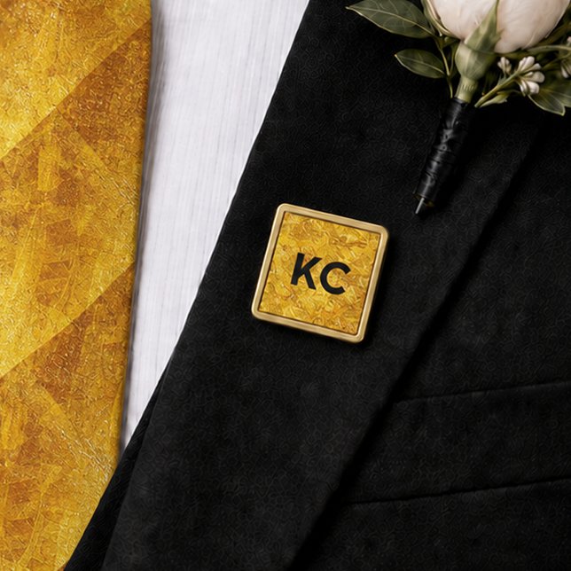 Gold Abstract Pattern Square Gold Plated Lapel Pin (Gold Abstract Pattern Square Gold Plated Lapel Pin)