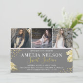 Gold Abstract Photo Collage Sweet 16 Birthday Invitation (Standing Front)