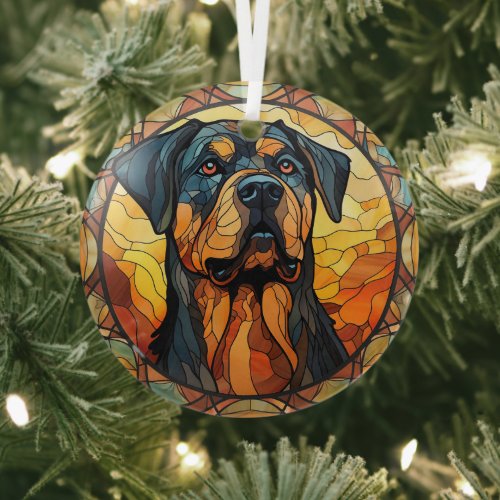 Gold Abstract Rottweiler Dog Stained Glass Ornament