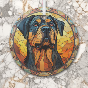 Gold Abstract Rottweiler Dog Stained Glass Ornament