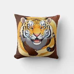 Gold Abstract Tiger Illustration Throw Pillow