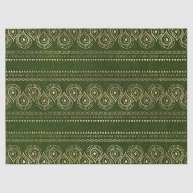 Gold Abstract Water Droplets on Green Decoupage Tissue Paper (Front)