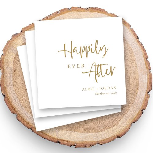 Gold Accent Happily Ever After Script Wedding Napkins