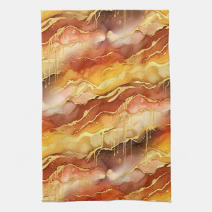 Gold Accented Fluid Art - Sienna Marble (10) Kitchen Towel