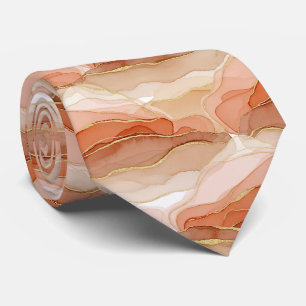 Gold Accented Fluid Art - Sienna Marble Neck Tie
