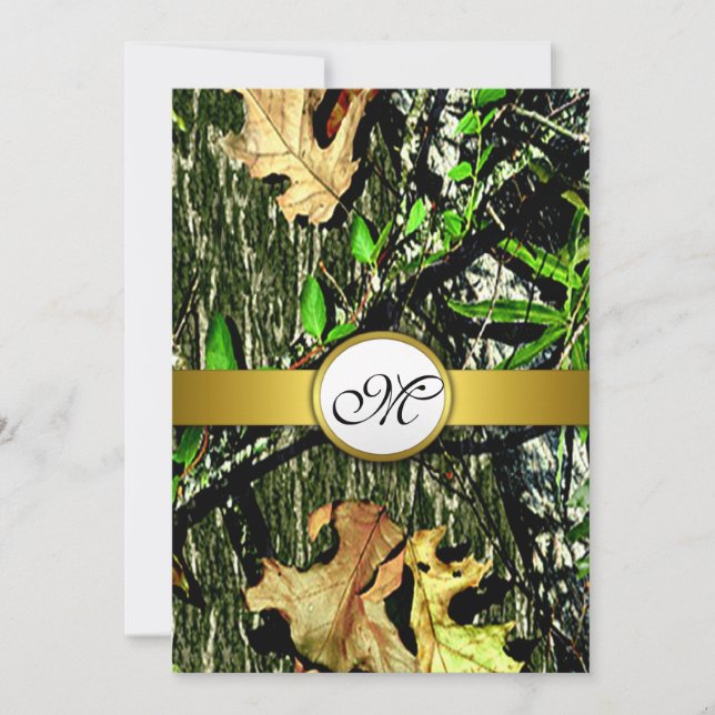 Gold Accented Hunting Camo Wedding Invitations (Front)
