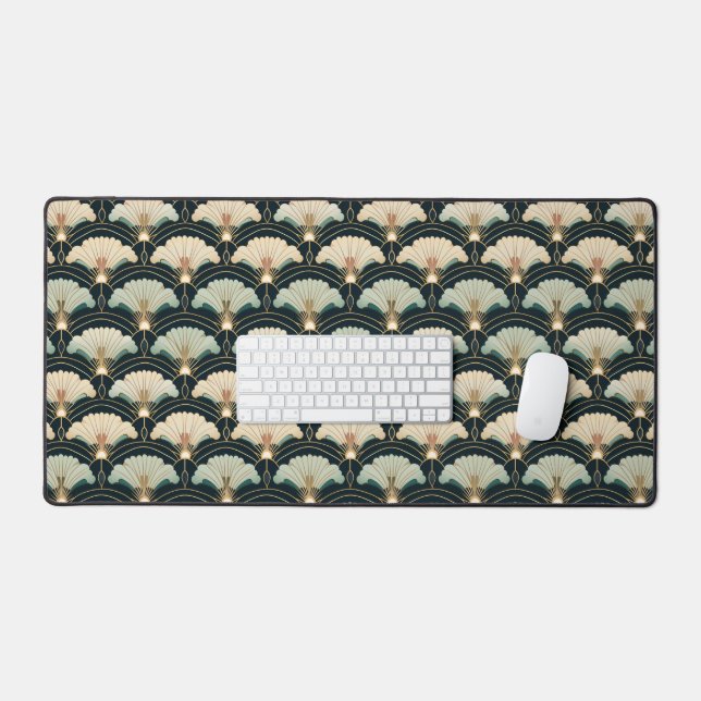 Gold Accented Japanese-inspired Fan Desk Mat (Keyboard & Mouse)