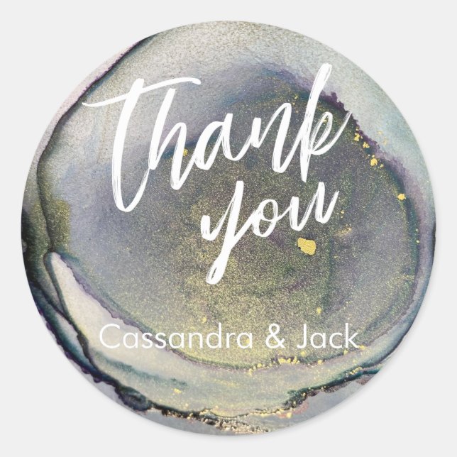 Gold Accented Liquid Abstract Art Casual Hand Classic Round Sticker (Front)